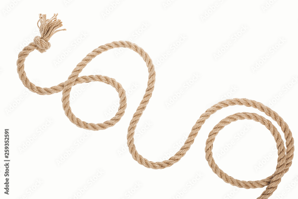 brown rope with curls and knot isolated on white