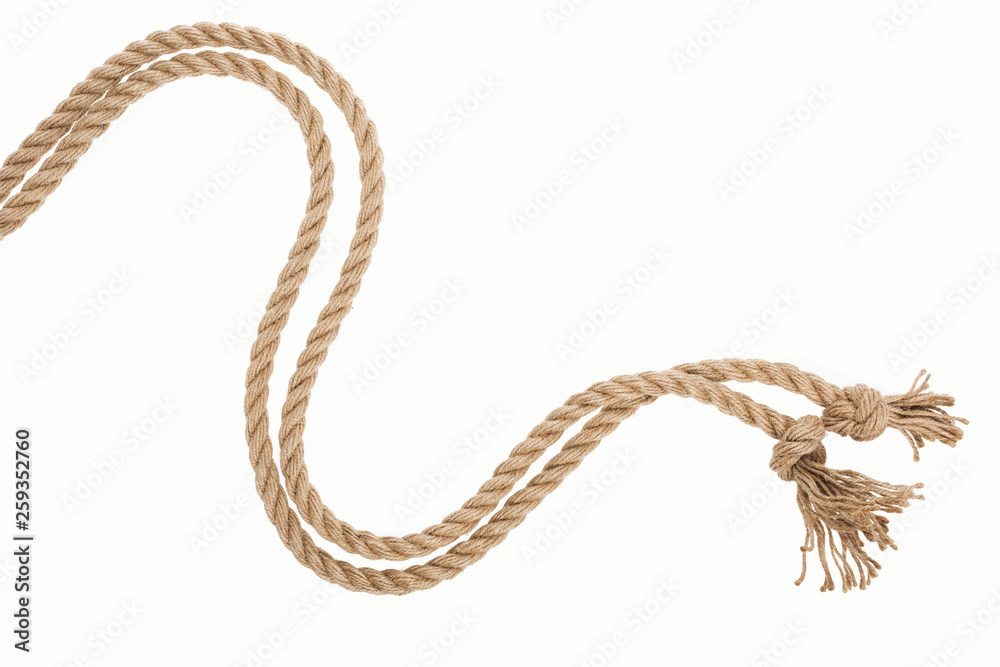 waved brown and jute rope isolated on white