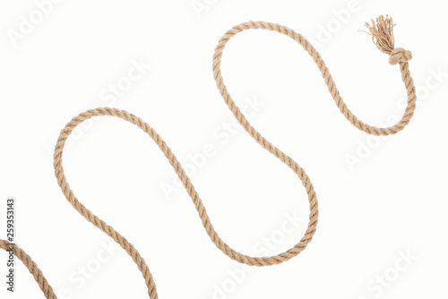 brown and waved rope with knot isolated on white