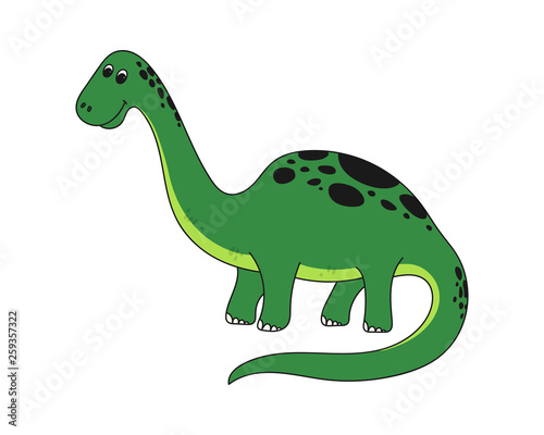 Vector illustration of cartoon dinosaur. Cute dinosaur on white background.                                                                   