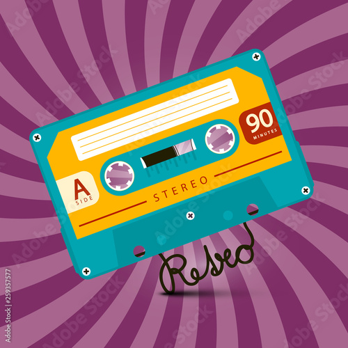Music Retro Vector Violet Background with Audio Cassette