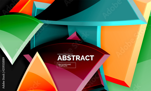 Glossy mosaic style geometric shapes - squares and triangles on black