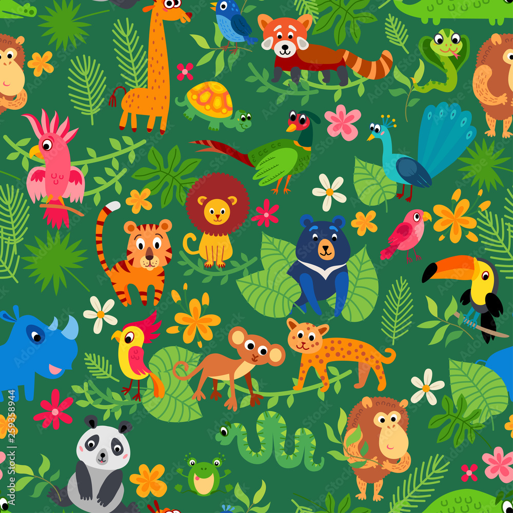 Zoo. Jungle pattern. Seamless tropical vector background. Zoo. Jungle pattern. Seamless tropical vector background.