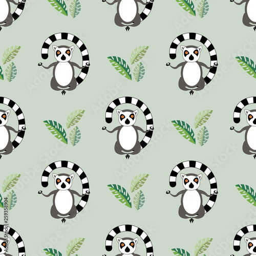 Animal print. meditating lemur vector seamless pattern