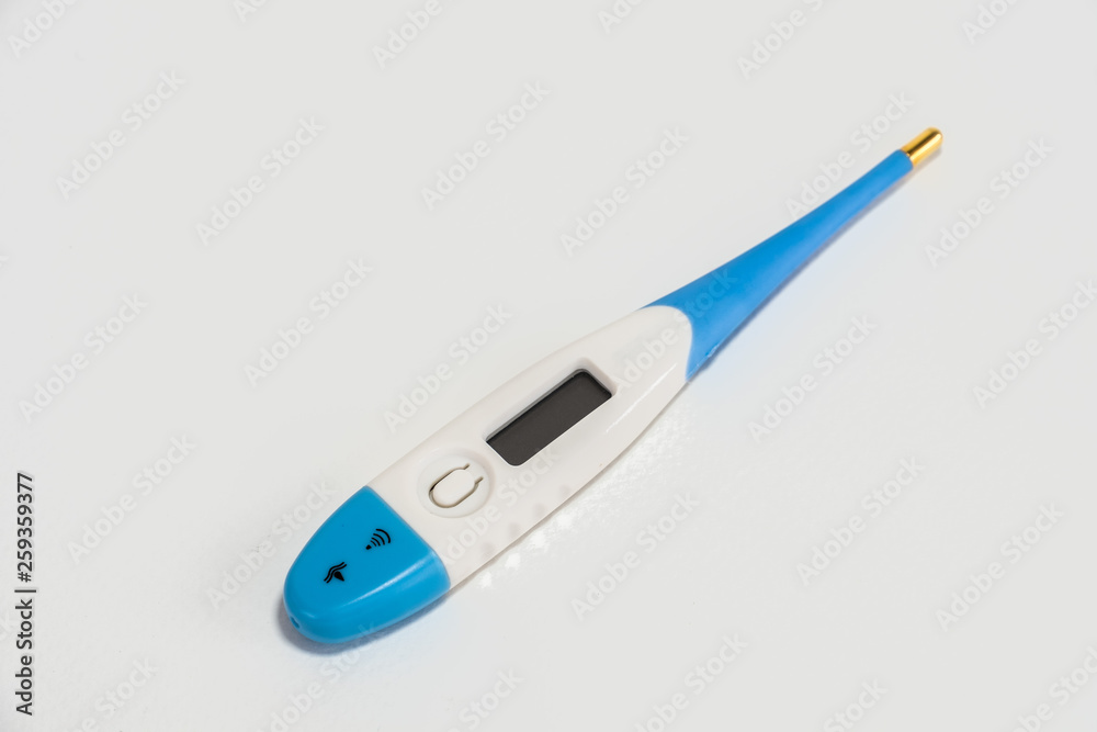 Digital thermometer blue sky& white on a white background Digital thermometer blue sky& white on a white background