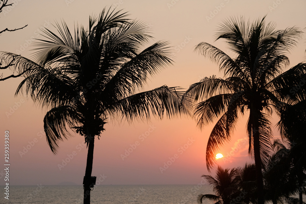 Sunset on the seashore in Thailand.