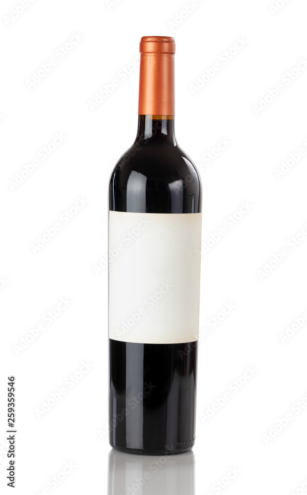 Unopen bottle of red wine isolated on a white background with reflection Unopen bottle of red wine isolated on a white background with reflection