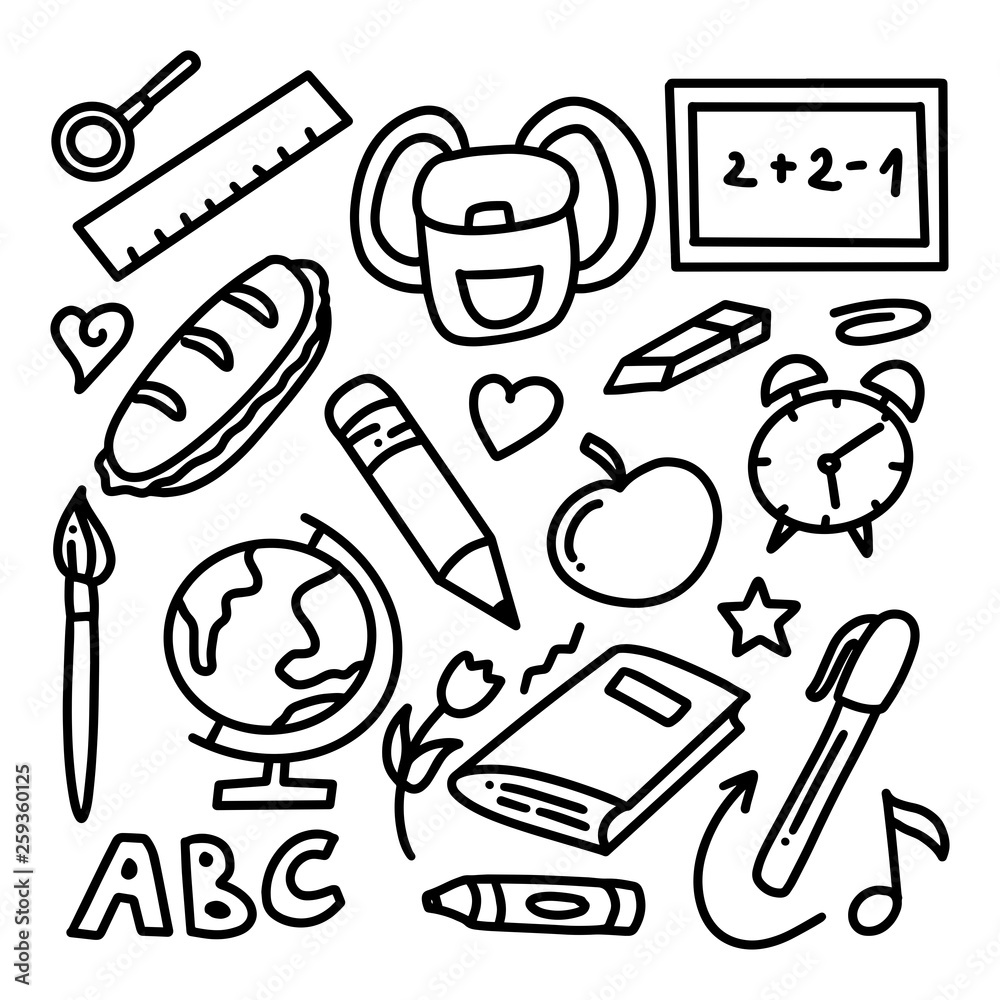 Plakat Back to School Doodle Collection Drawn by Hand