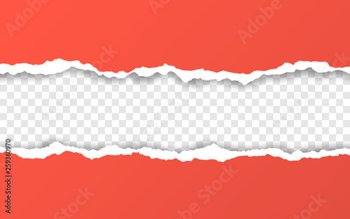 Horizontal torn paper edge. Ripped squared horizontal paper strips. Vector illustration