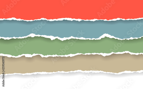 Horizontal torn paper edge. Ripped squared horizontal paper strips. Vector illustration