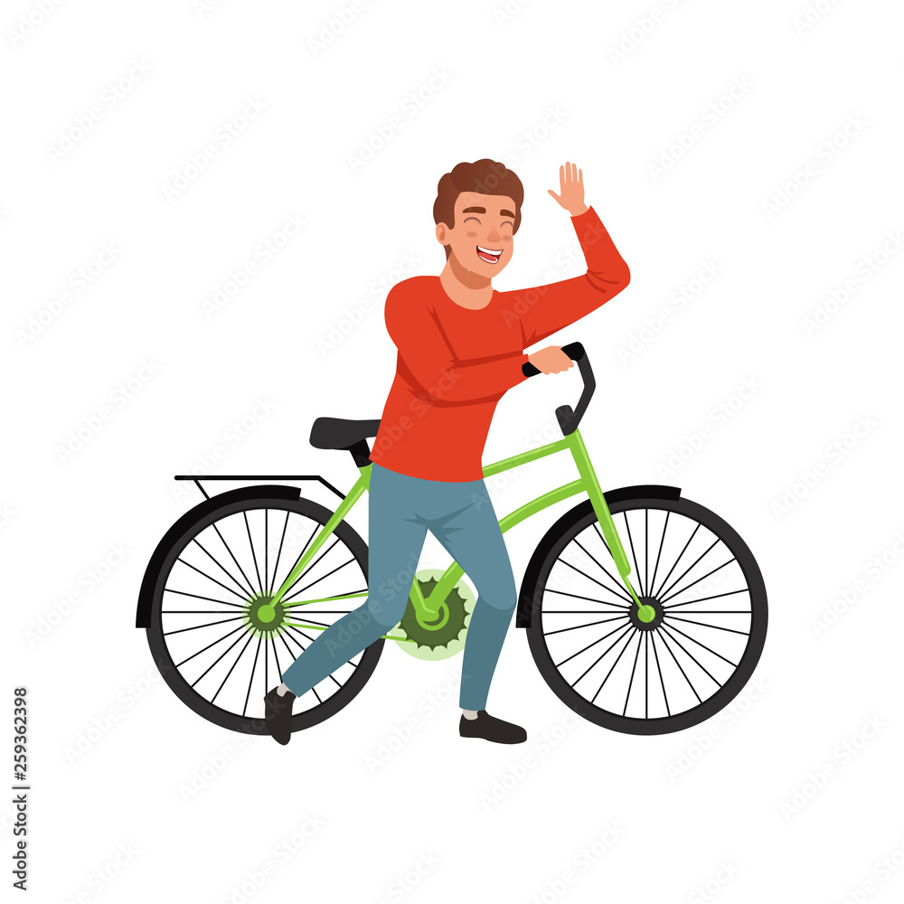 Fototapeta premium Cyclist rider man with bike, active lifestyle concept vector Illustrations on a white background