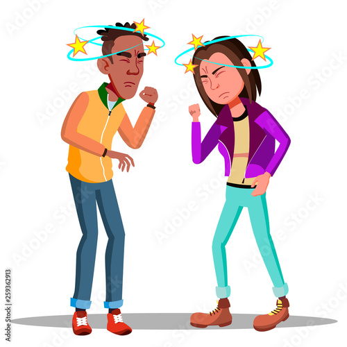 Dizzy People Vector. Teen Dizzy. Feeling Headache, Flu Illustration