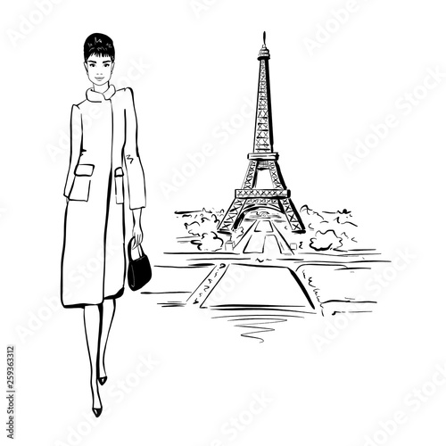 Fotografie, Obraz Beautiful woman in retro style in Paris