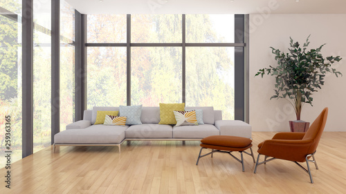 large luxury modern bright interiors room illustration 3D rendering © 3DarcaStudio