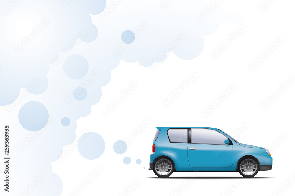 Hydrogen powered environmentally friendly car exhausting water vapor. Not an actual model.