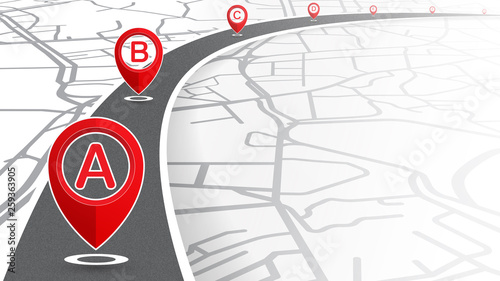 Location A to G icon red color on line curve with street map background.vector illustration