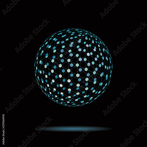 Abstract levitating transparent tesseract sphere on black background vector illustration