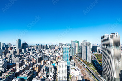 Asia business concept for real estate and corporate construction - panoramic urban city skyline aerial view under blue sky in hamamatsucho  tokyo  Japan