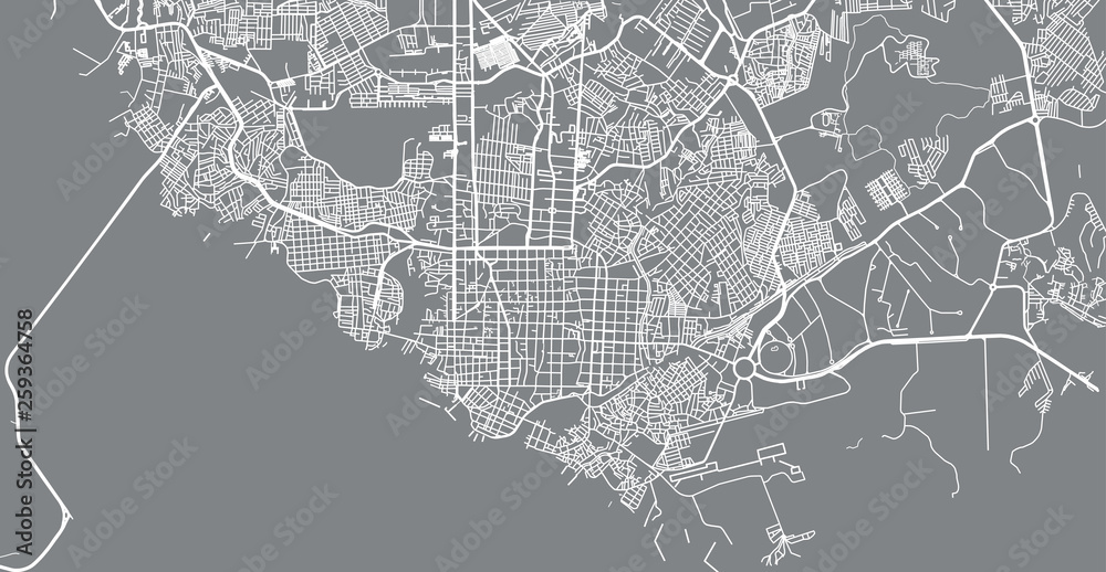 Urban vector city map of Manaus, Brazil