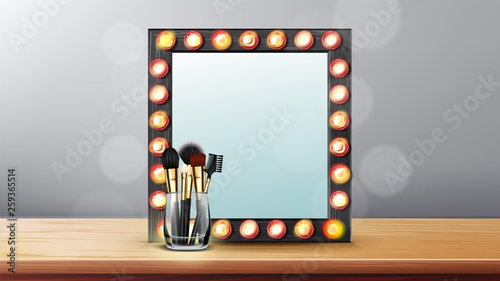 Vanity Mirror Vector. Makeup Vanity Frame. Dressing Woman. Backstage Room. Illustration