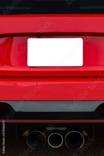 Blank White License Plate On Red Car Vertical