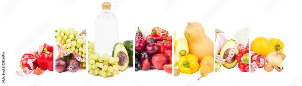 Fototapeta Kolaż z owoców i warzyw, na białym tle