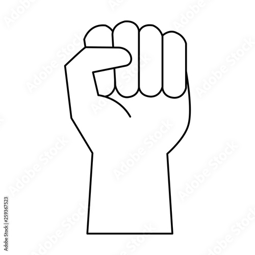black hand clenched symbol in black and white