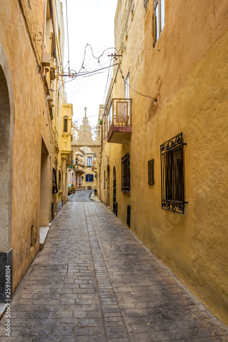 Beautiful typical narrow street in Rabat, Malta, streetscape detail