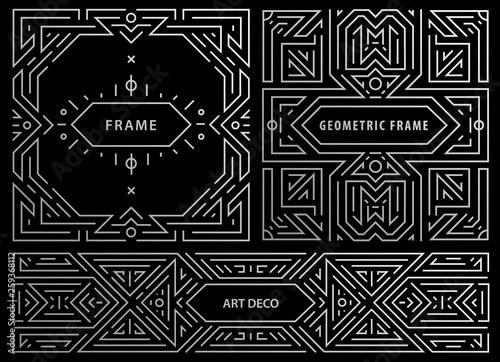 Vector set of art deco frames, abstract geometric design templates for luxury products. Linear ornament compositions, vintage. Use for packaging, branding, decoration, etc.