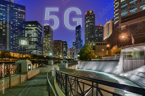 Riverwalk of Chicago with 5G technology being deployed across the city to give fast broadband internet