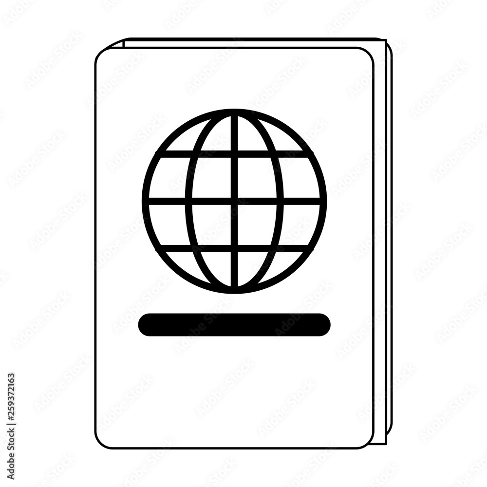 Passport travel document symbol in black and white Passport travel document symbol in black and white