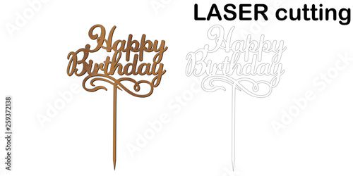 Sign 'Happy birthday' cake topper for laser or milling cut. photo