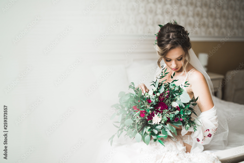 Beautiful luxury bride in elegant white dress Beautiful luxury bride in elegant white dress