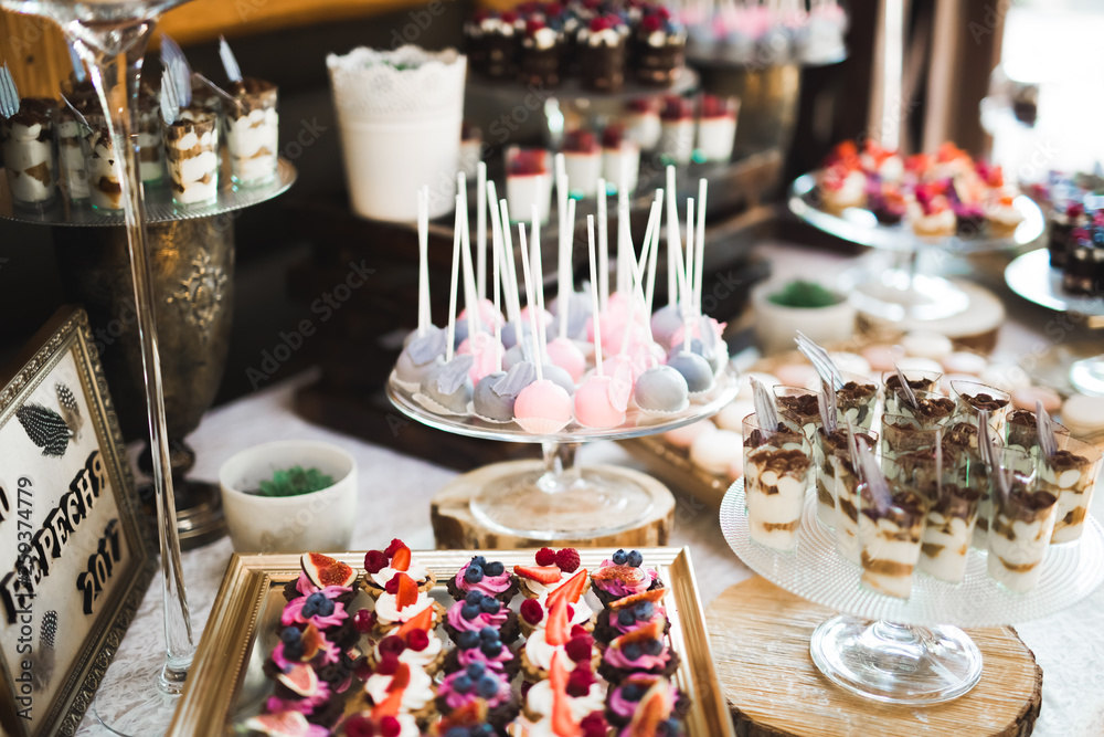 Buffet with a variety of delicious sweets, food ideas, celebration