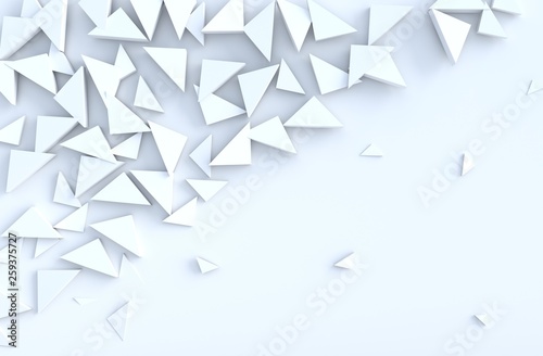 White background pattern with regular extruded triangles pattern on wall, 3d render.