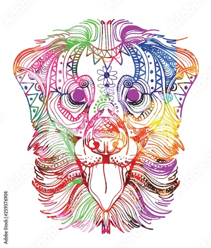 The head of a tiger. Meditation, coloring of the mandala. Head of a tiger with a mustache and stripes. Manual drawing.