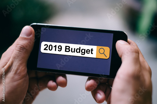2019 budget on search bar on smartphone or mobile phone screen, success in business concept 