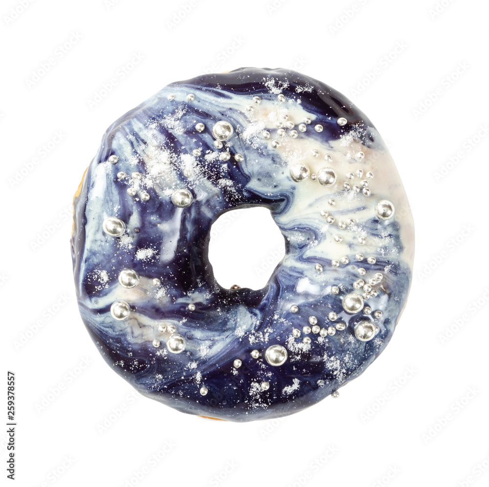 Donut with blue cosmic icing isolated on white