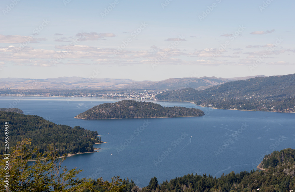 Landscape of San Carlos de Bariloche, aerial view of the lakes and mountains. Landscape of San Carlos de Bariloche, aerial view of the lakes and mountains.