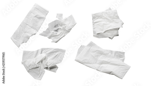 5 white tissue paper isolated on white background