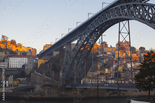 Dom Luis I bridge and Douro river during sunrise, Porto - Portugal. © De Visu