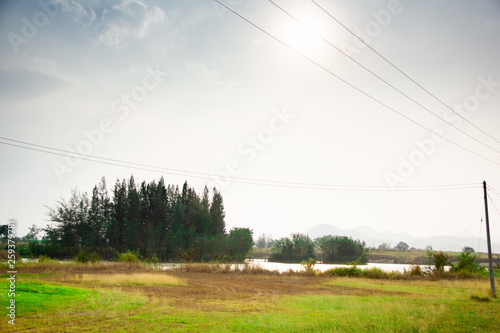 landscape with green field and blue sky