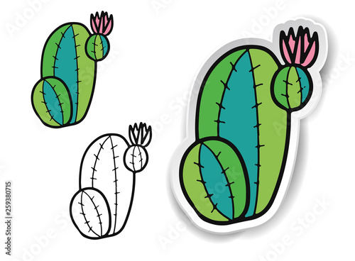 cute cartoon doodle style cactus and paper cut sticker style isolated element for decoration photo