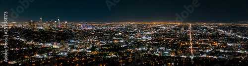 Los Angeles panoramic skyline by night © Dronandy