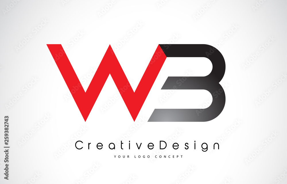Red and Black WB W B Letter Logo Design. Creative Icon Modern Letters Vector Logo.