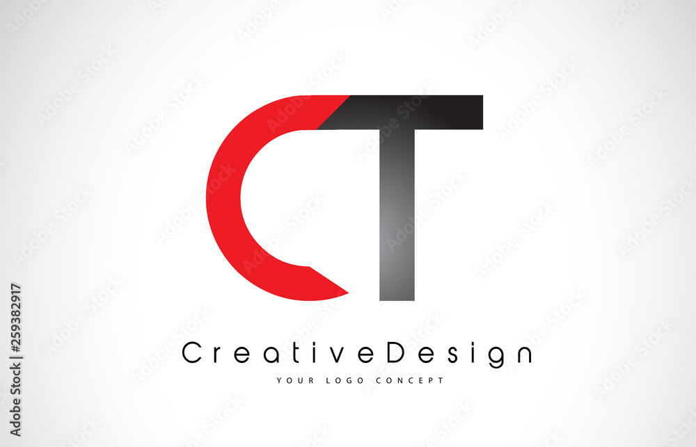 Red and Black CT C T Letter Logo Design. Creative Icon Modern Letters Vector Logo. Red and Black CT C T Letter Logo Design. Creative Icon Modern Letters Vector Logo.
