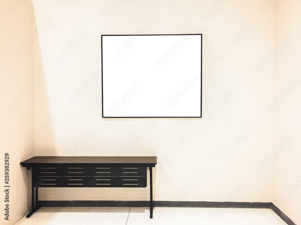 The picture frame on the wall has a space frame to enter your picture or text The picture frame on the wall has a space frame to enter your picture or text
