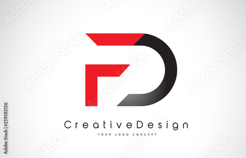Red and Black FD F D Letter Logo Design. Creative Icon Modern Letters Vector Logo.