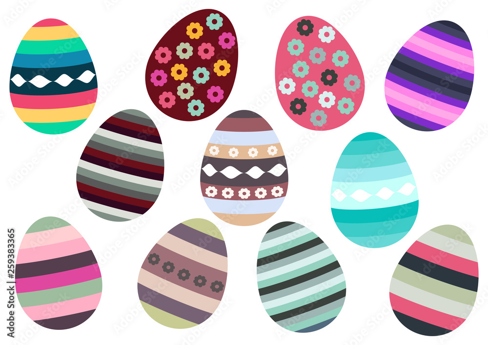 Icon set of Easter eggs isolated on white background, colorful icons Icon set of Easter eggs isolated on white background, colorful icons