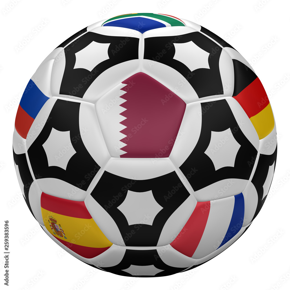Obraz premium Soccer ball with flags. 3D rendering.